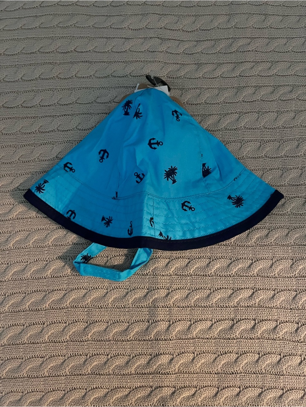 Baby Essentials Turquoise Bucket Hat with Navy Anchors & Palms